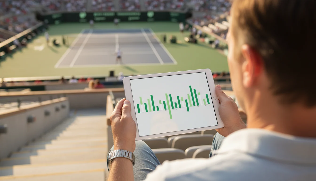 Persona analizando estadísticas de un partido de tenis en directo en una pantalla