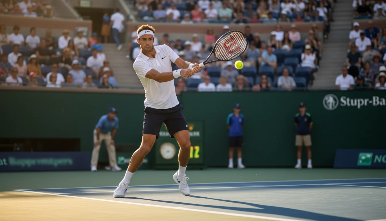 Tenista profesional golpeando la pelota en un partido de tenis en directo