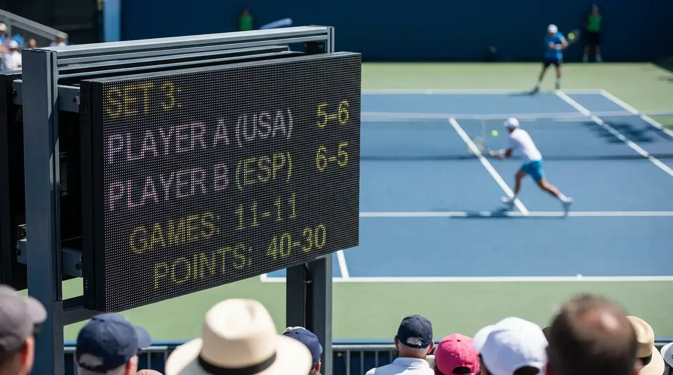 Marcador de tenis mostrando un resultado ajustado en un partido de hándicap
